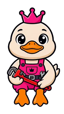Bobo the duck sitting on the question box