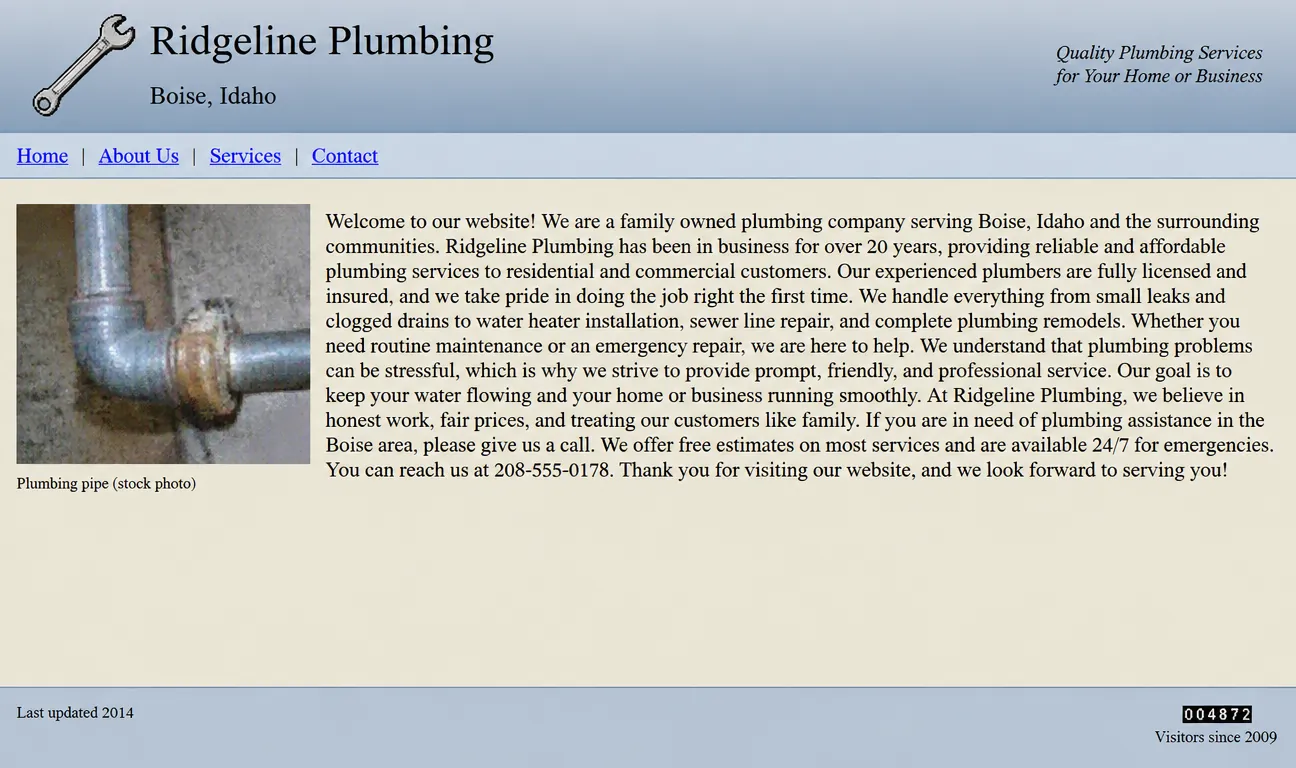 Typical plumber website